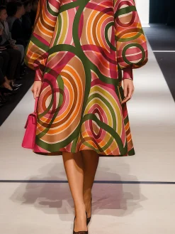 Elegant Geometric Printing Midi Dress