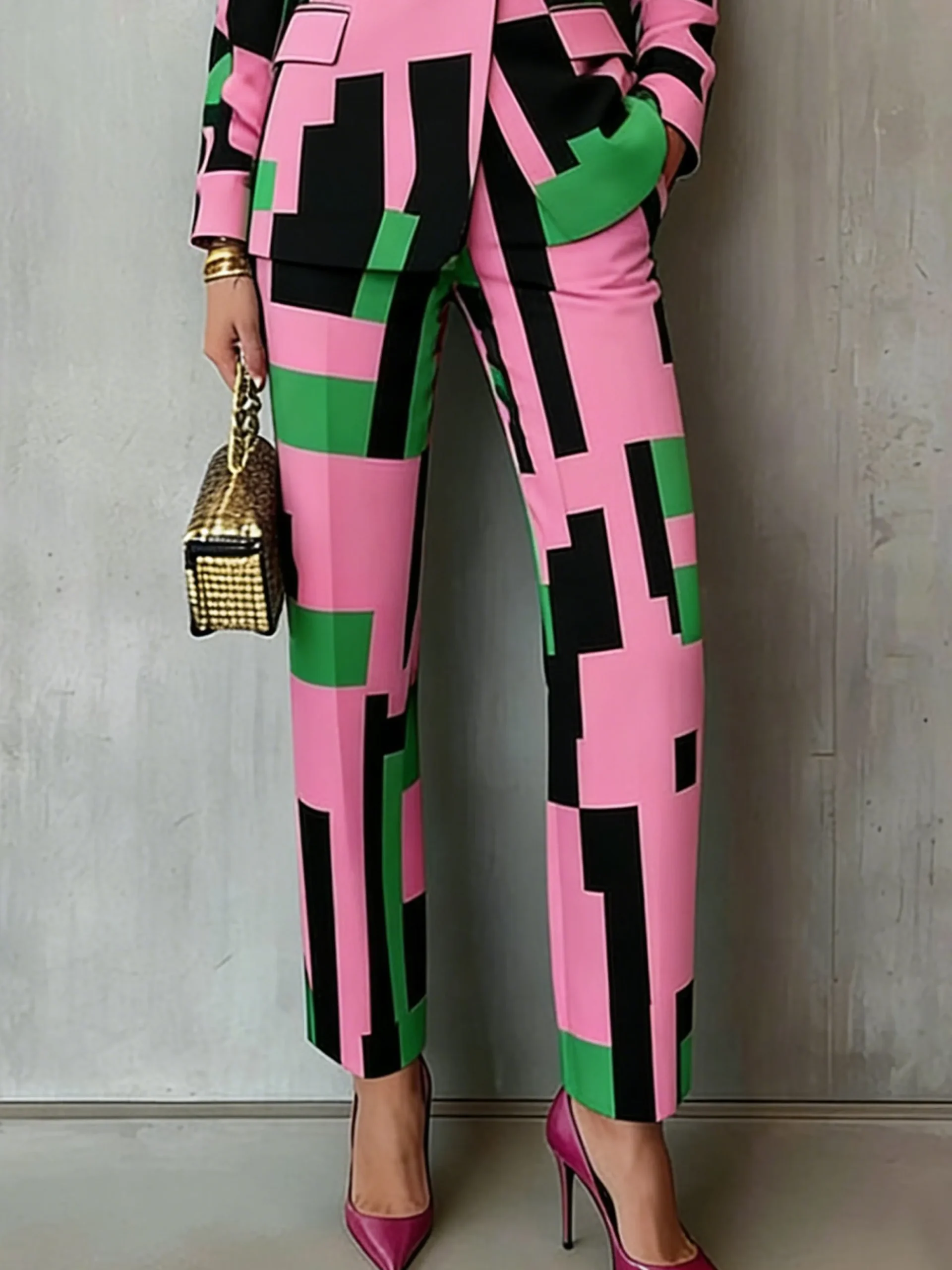 Elegant Geometric Printing Straight Pants