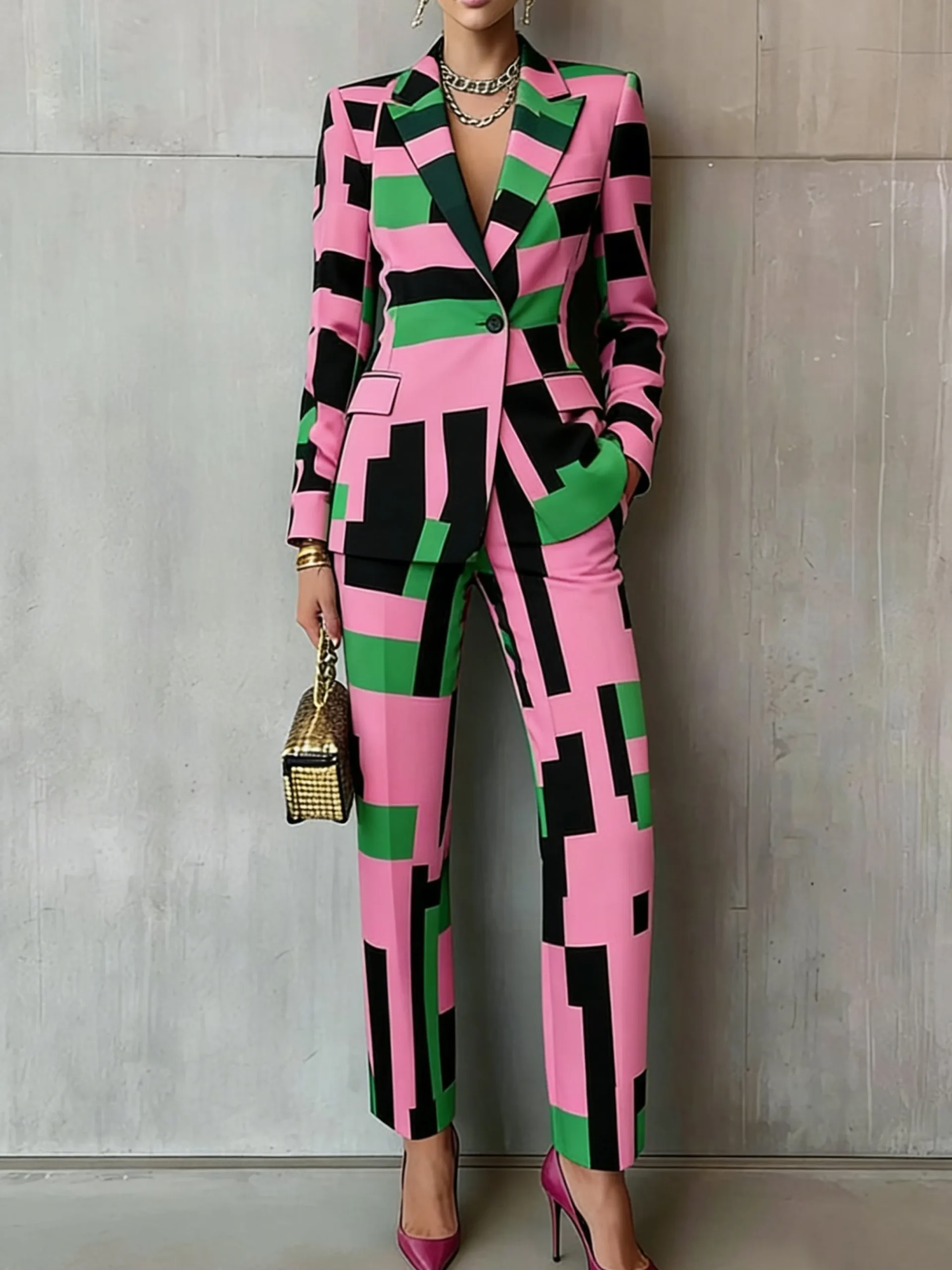 Elegant Geometric Printing Straight Pants