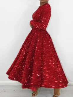 Elegant Glitter Big Hemline Party Dress