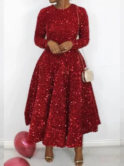 Elegant Glitter Big Hemline Party Dress