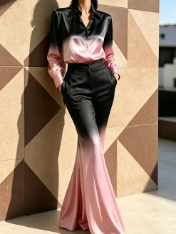 Elegant Gradient Pattern Printing Shirt Collar Shirt