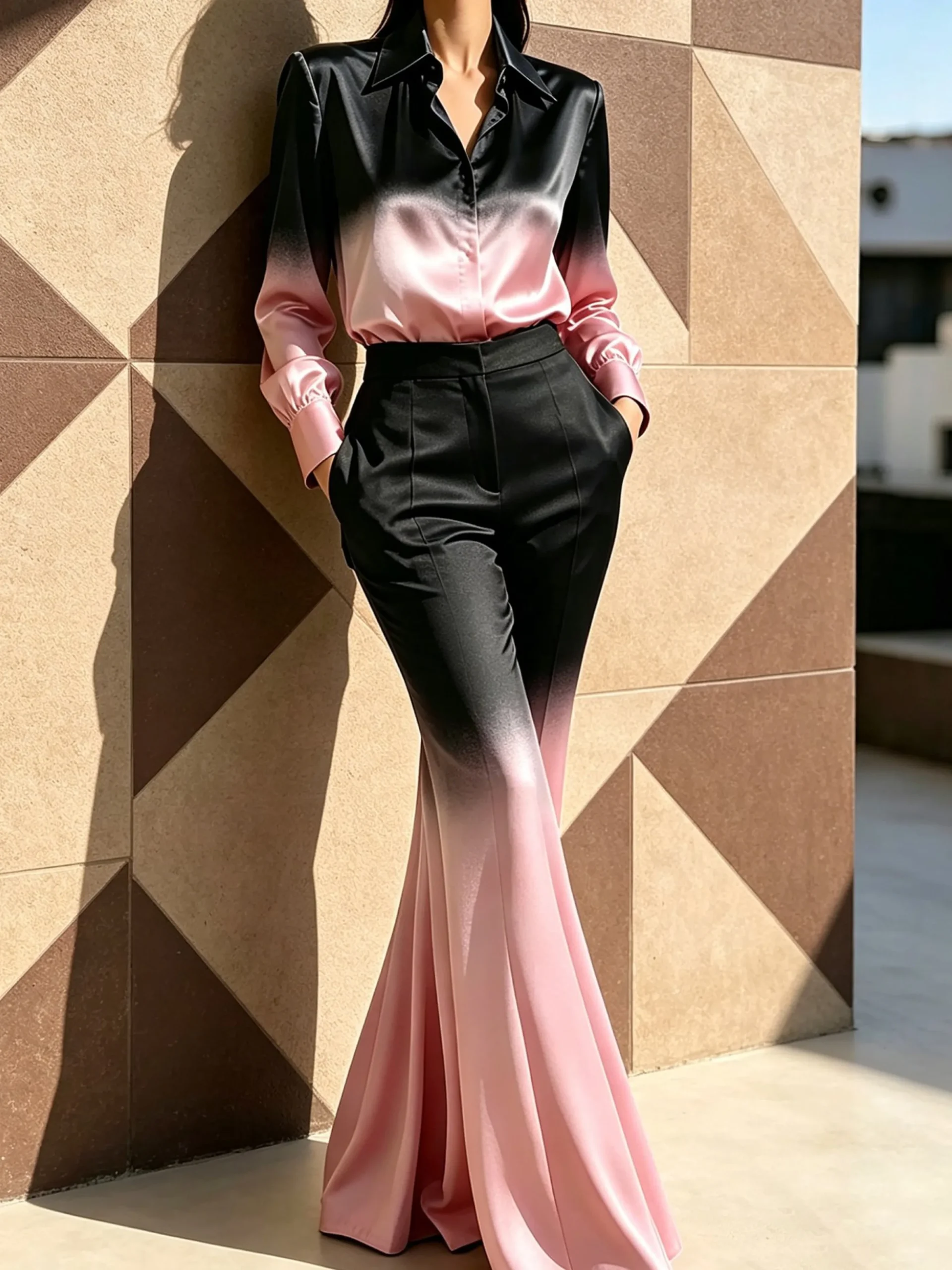 Elegant Gradient Pattern Printing Shirt Collar Shirt