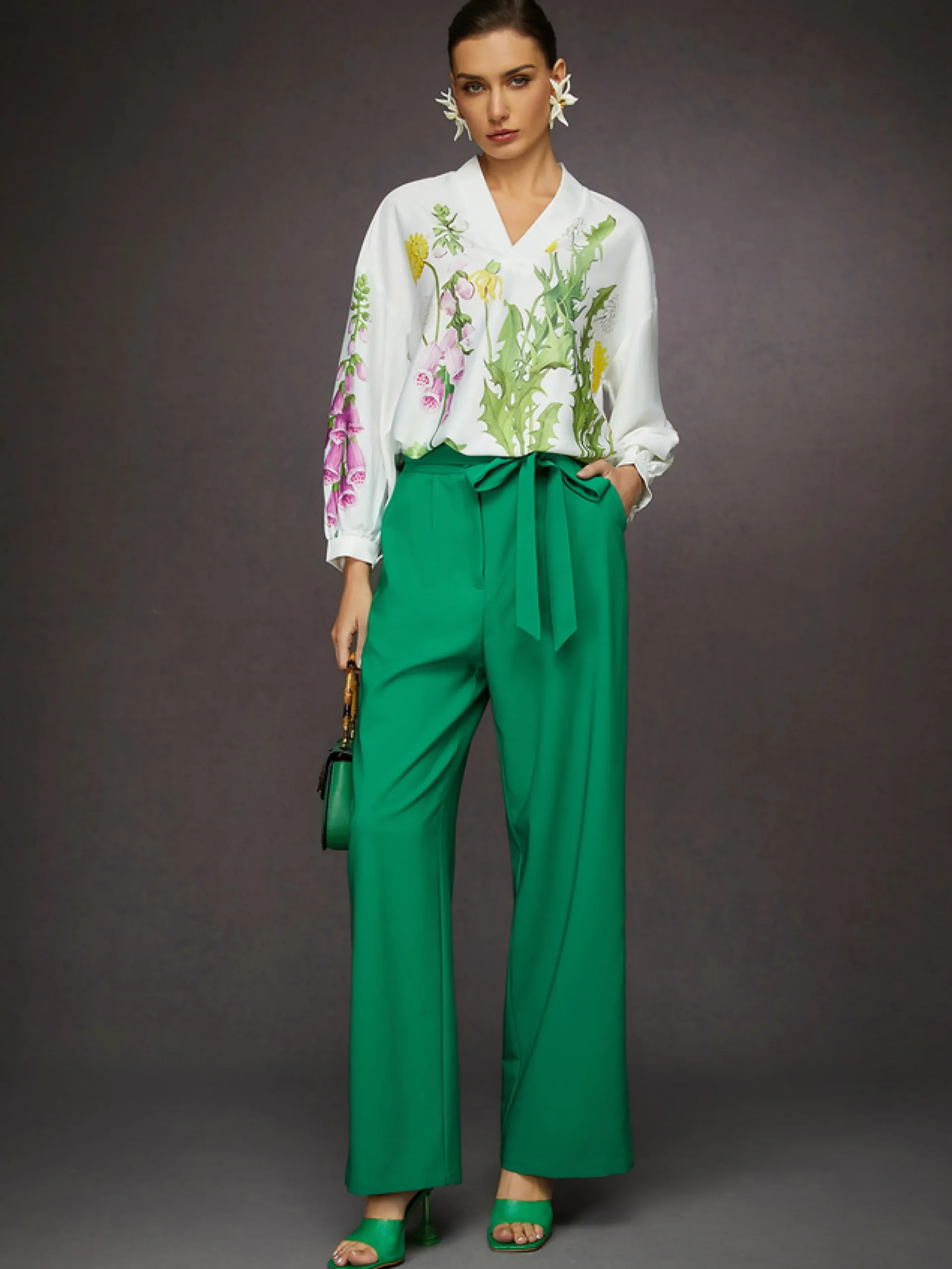 Elegant High-Drape Wide Leg Trousers with Bow Belt