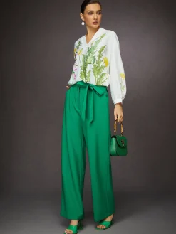 Elegant High-Drape Wide Leg Trousers with Bow Belt