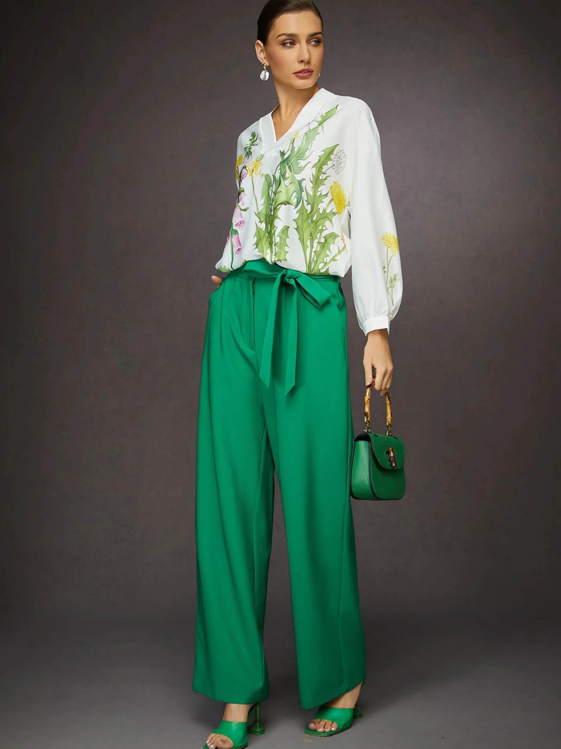 Elegant High-Drape Wide Leg Trousers with Bow Belt
