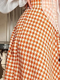 Elegant Houndstooth Loosen Midi Skirt