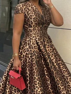 Elegant Leopard V Neck Maxi Dress