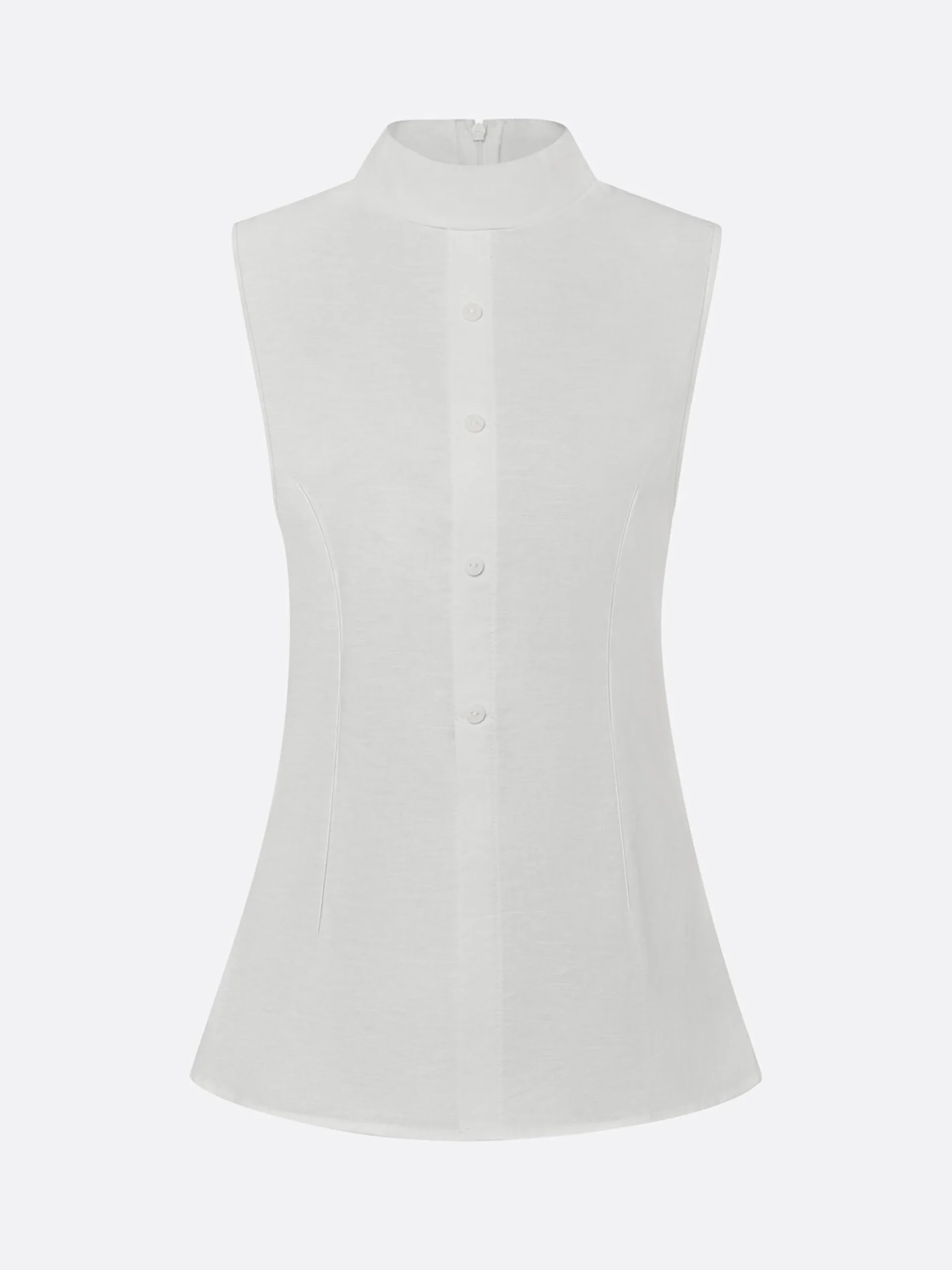 Elegant Linen Sleeveless Vest Stand Collar Asymmetrical Hem Office Wear