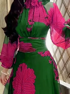 Elegant Lotus Leaf Collar Ruffle Chiffon Floral Blouse