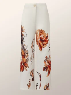 Elegant Luxury Satin Floral Straight-Leg Pants