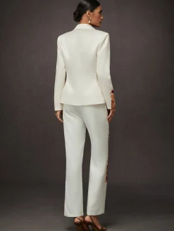 Elegant Luxury Satin Floral Straight-Leg Pants