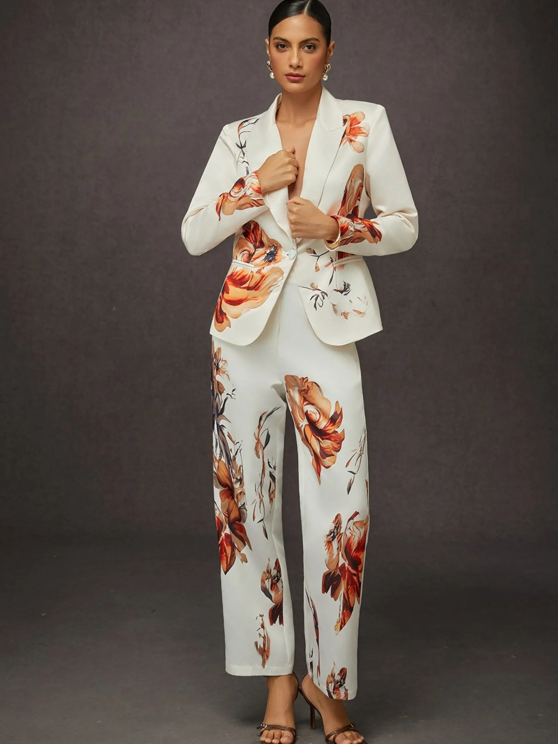 Elegant Luxury Satin Floral Statement Blazer