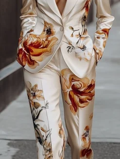 Elegant Luxury Satin Floral Statement Blazer
