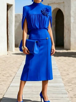 Elegant Metal Plain Midi Skirt for Gathering