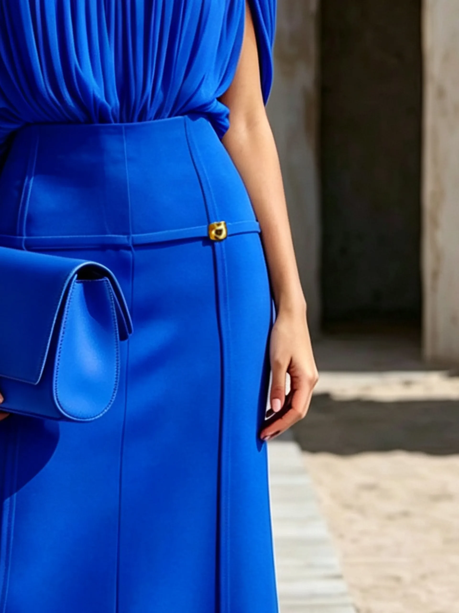 Elegant Metal Plain Midi Skirt for Gathering