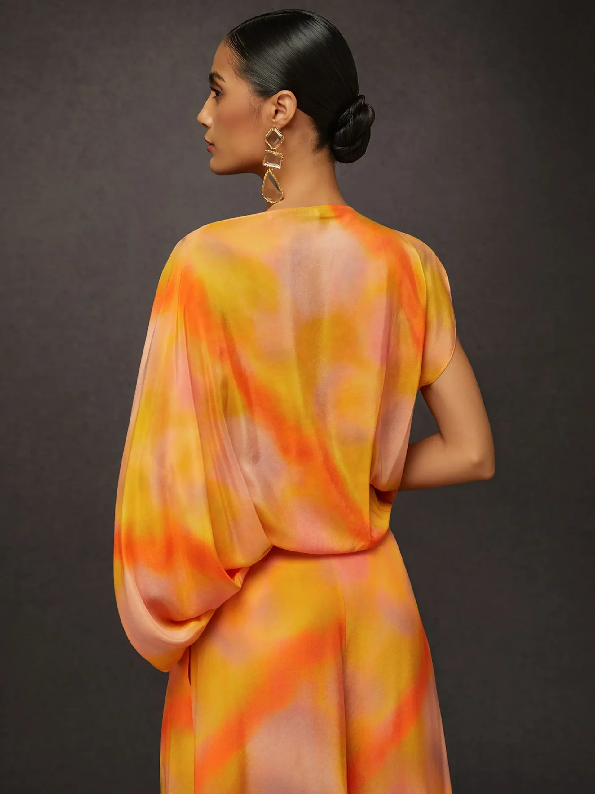 Elegant Ombre Printing Asymmetrical Raglan Sleeves Blouse