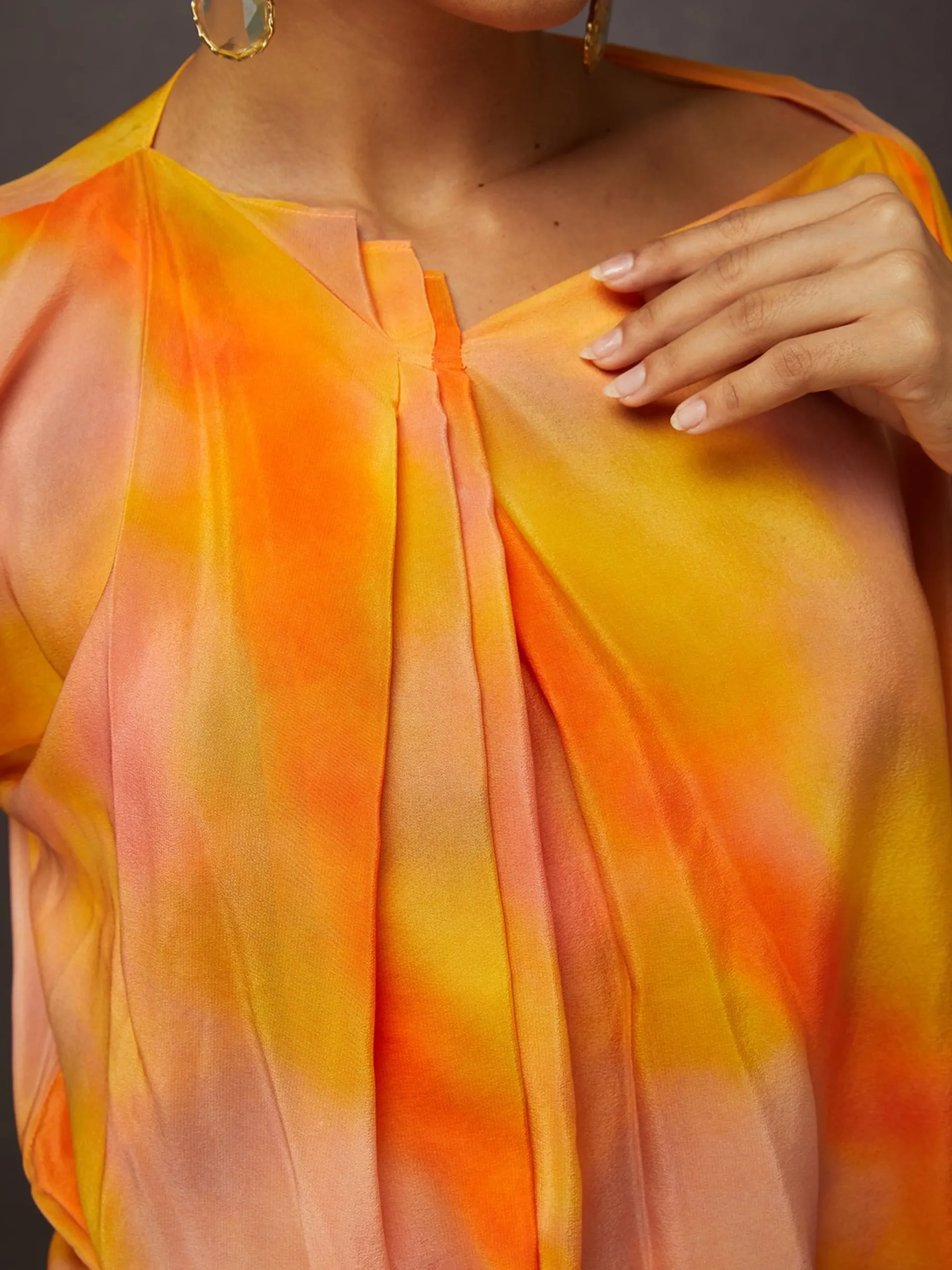 Elegant Ombre Printing Asymmetrical Raglan Sleeves Blouse