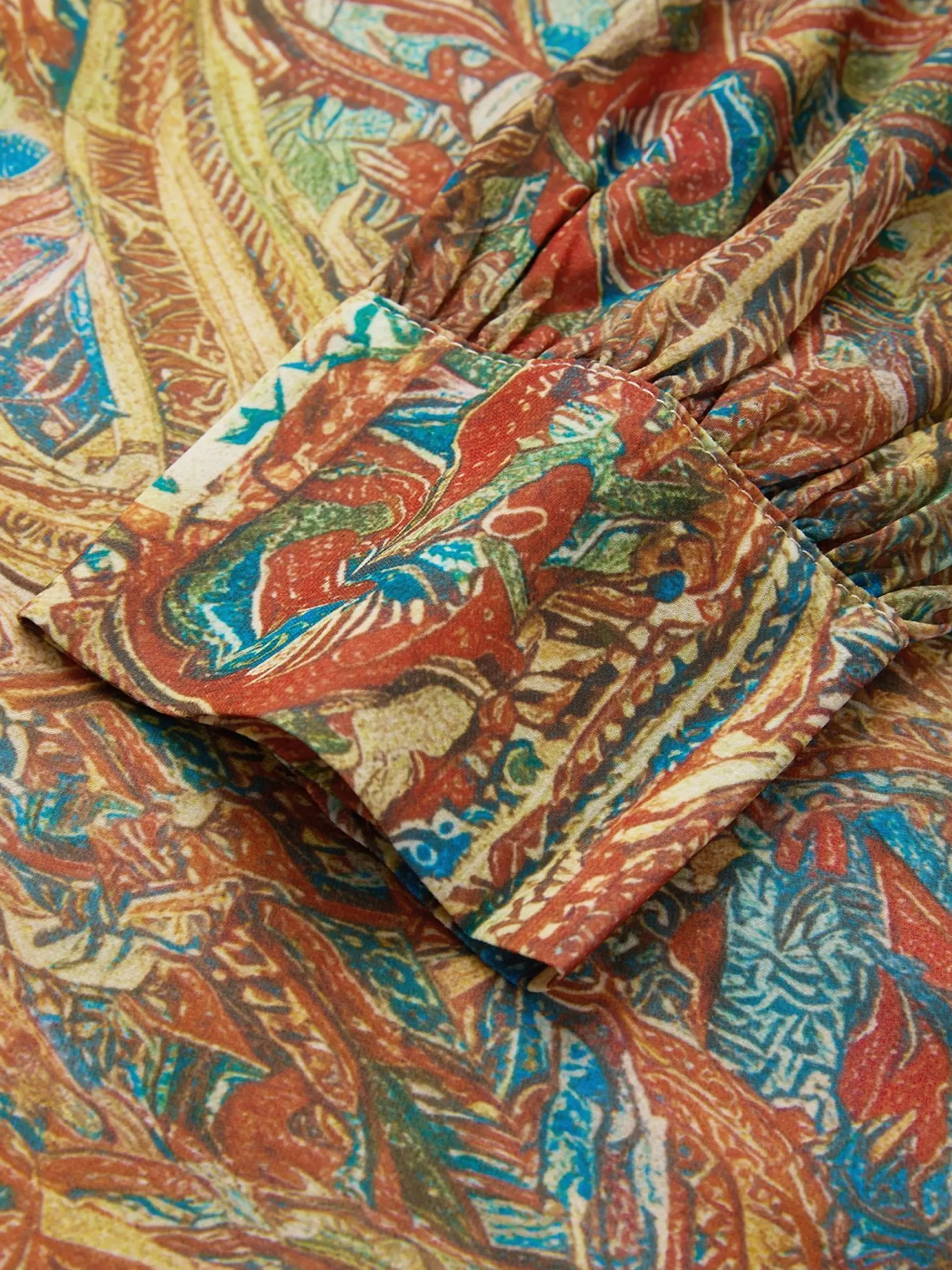 Elegant Paisley Blouse Puff Sleeve Shawl Collar Loose Vacation