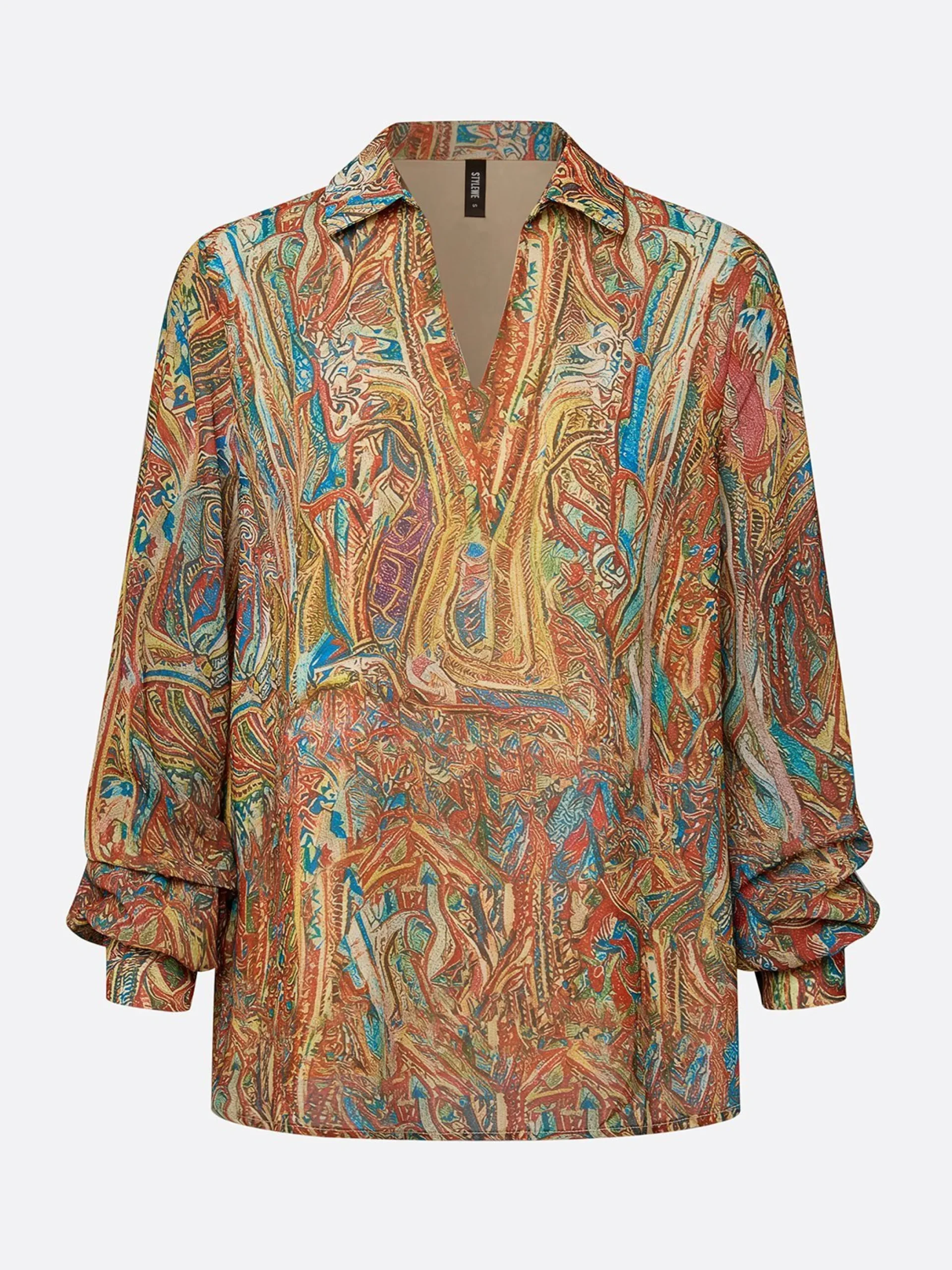 Elegant Paisley Blouse Puff Sleeve Shawl Collar Loose Vacation
