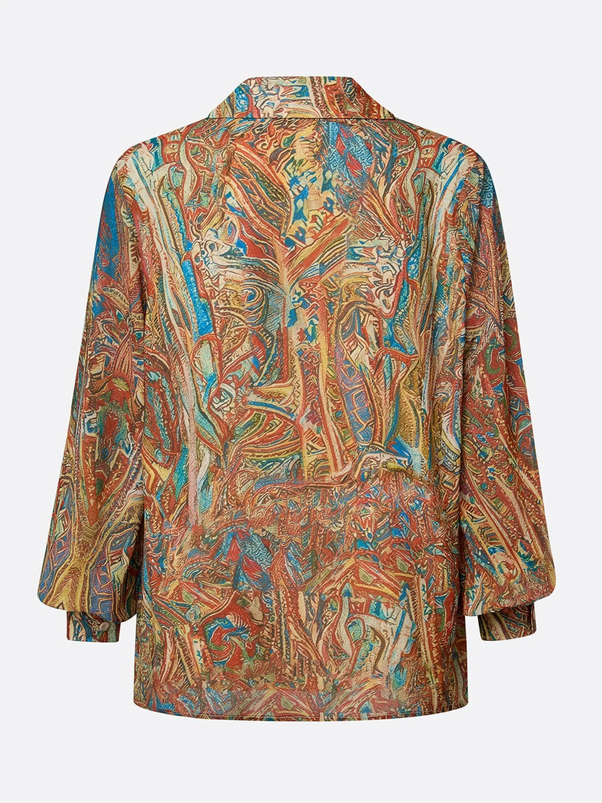 Elegant Paisley Blouse Puff Sleeve Shawl Collar Loose Vacation