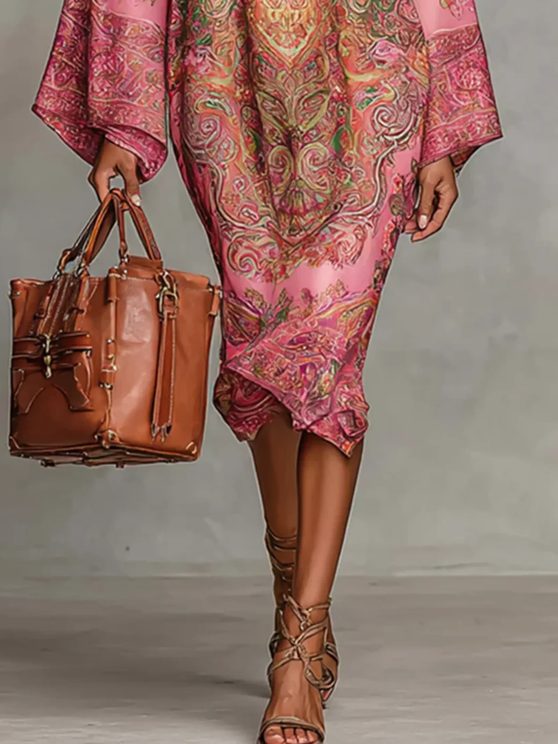 Elegant Paisley Print Relaxed Midi Dress