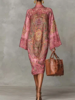 Elegant Paisley Print Relaxed Midi Dress