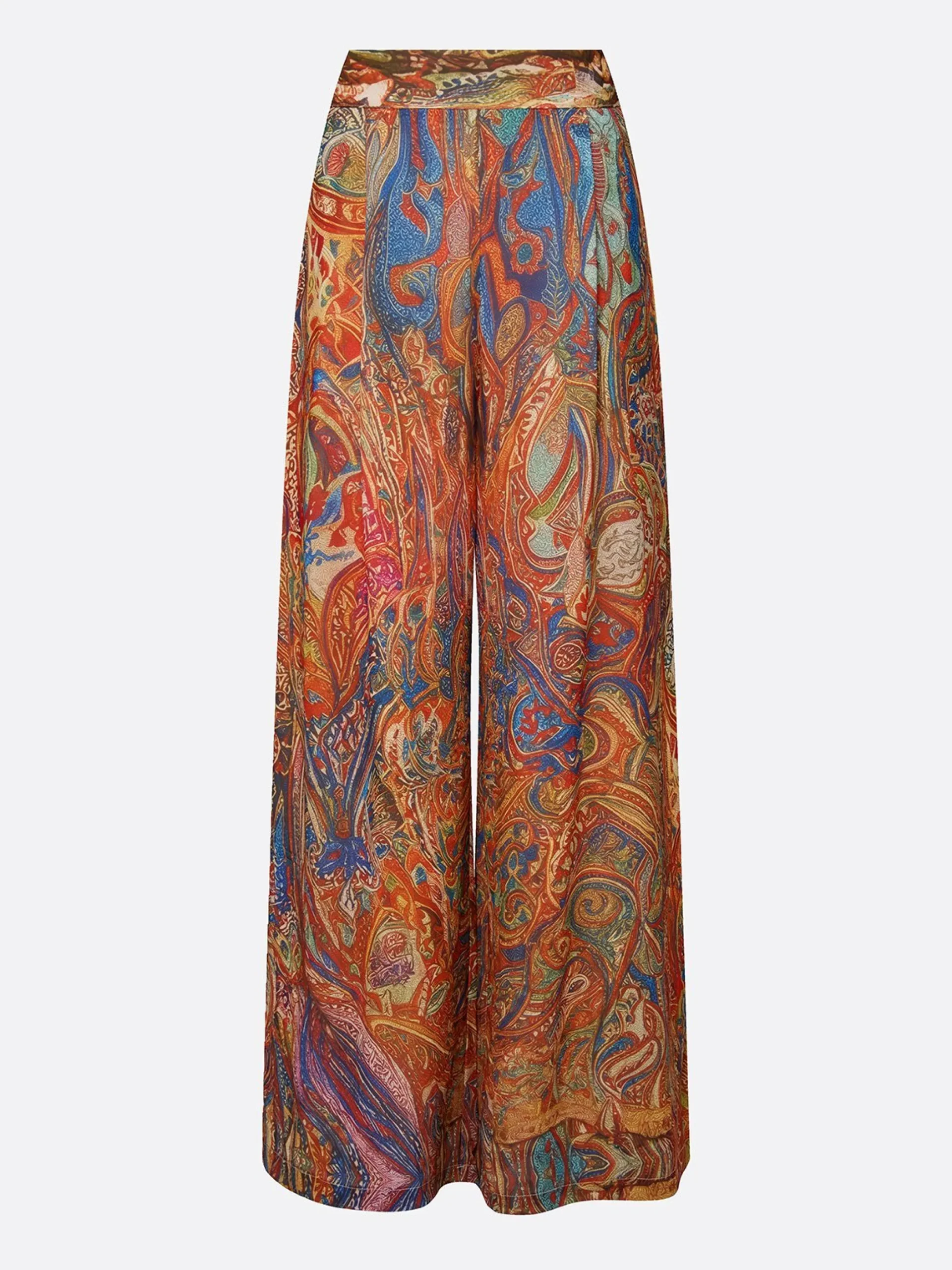 Elegant Paisley Wide Leg Pants H-Line Natural Vacation Trousers