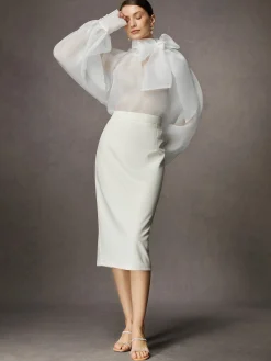 Elegant Plain Bow Long Sleeve Blouse