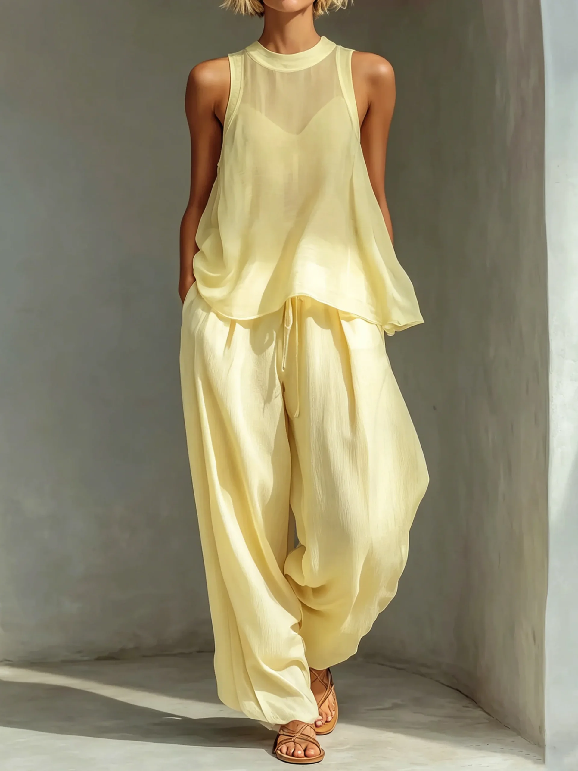 Elegant Plain Buttoned Wide Leg Pants
