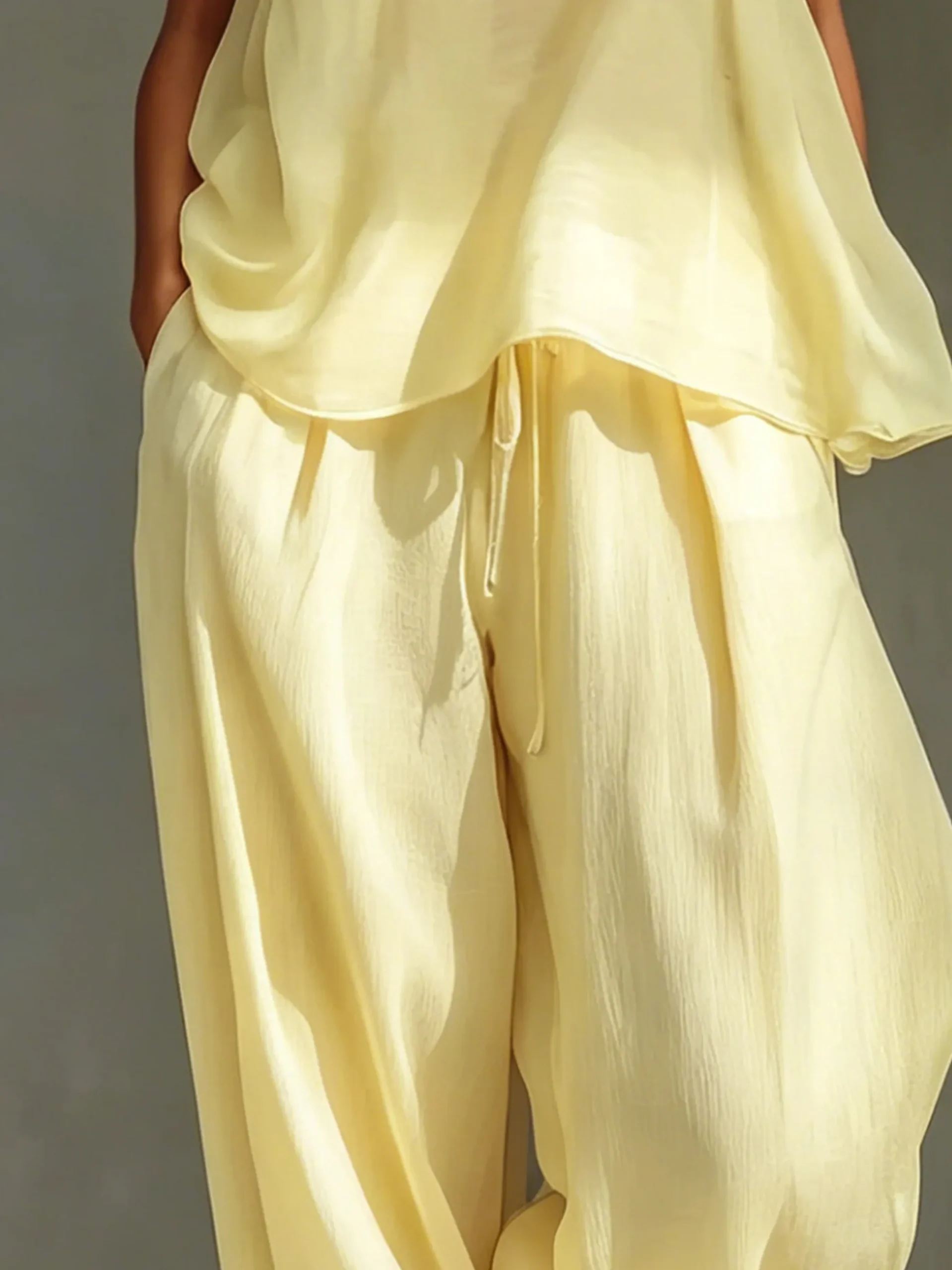Elegant Plain Buttoned Wide Leg Pants