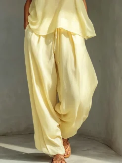 Elegant Plain Buttoned Wide Leg Pants