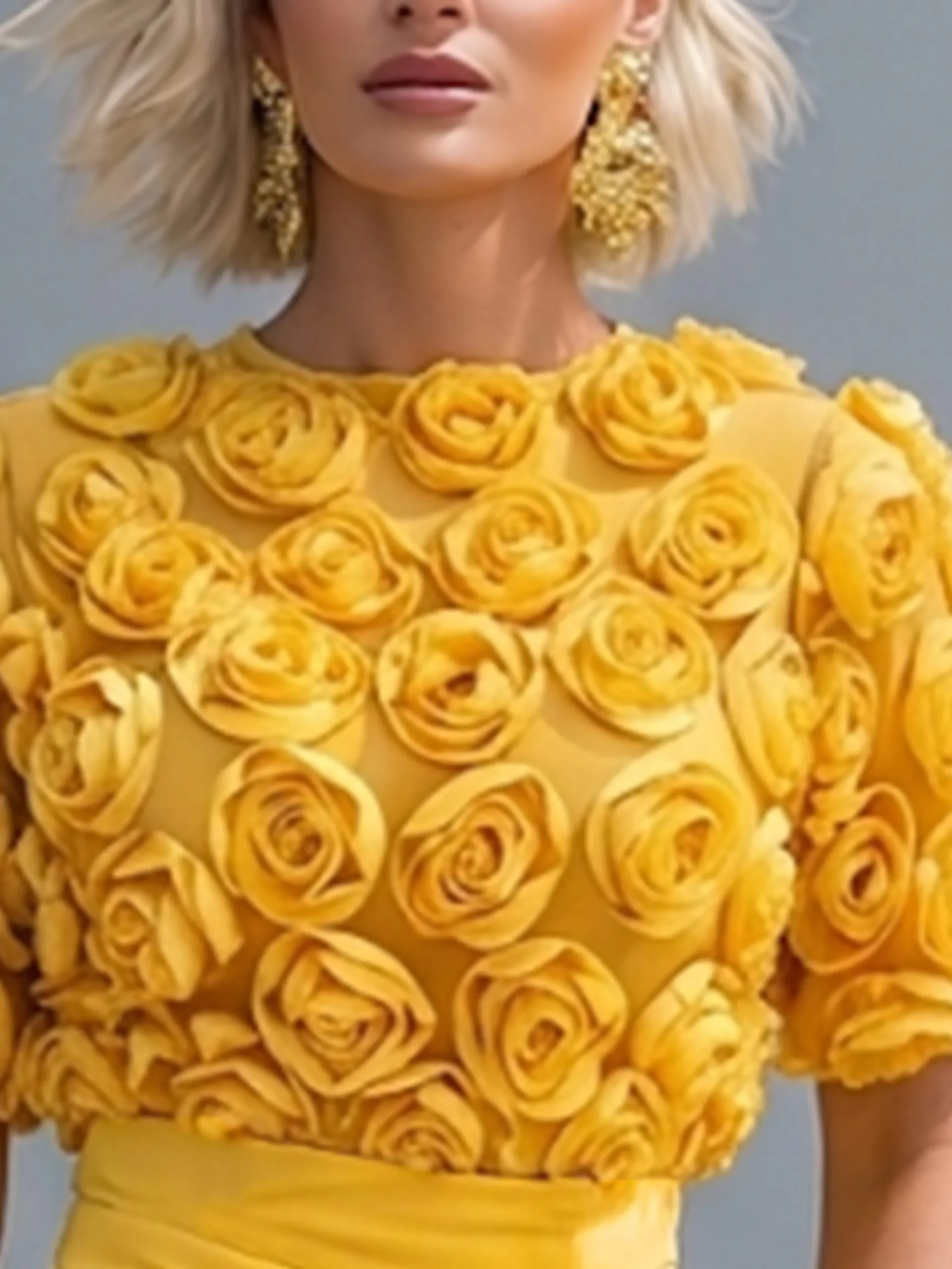 Elegant Plain 3D Floral Blouse