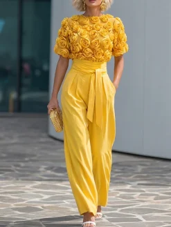 Elegant Plain 3D Floral Blouse