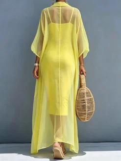 Elegant Plain 3D Floral V Neck Maxi Dress
