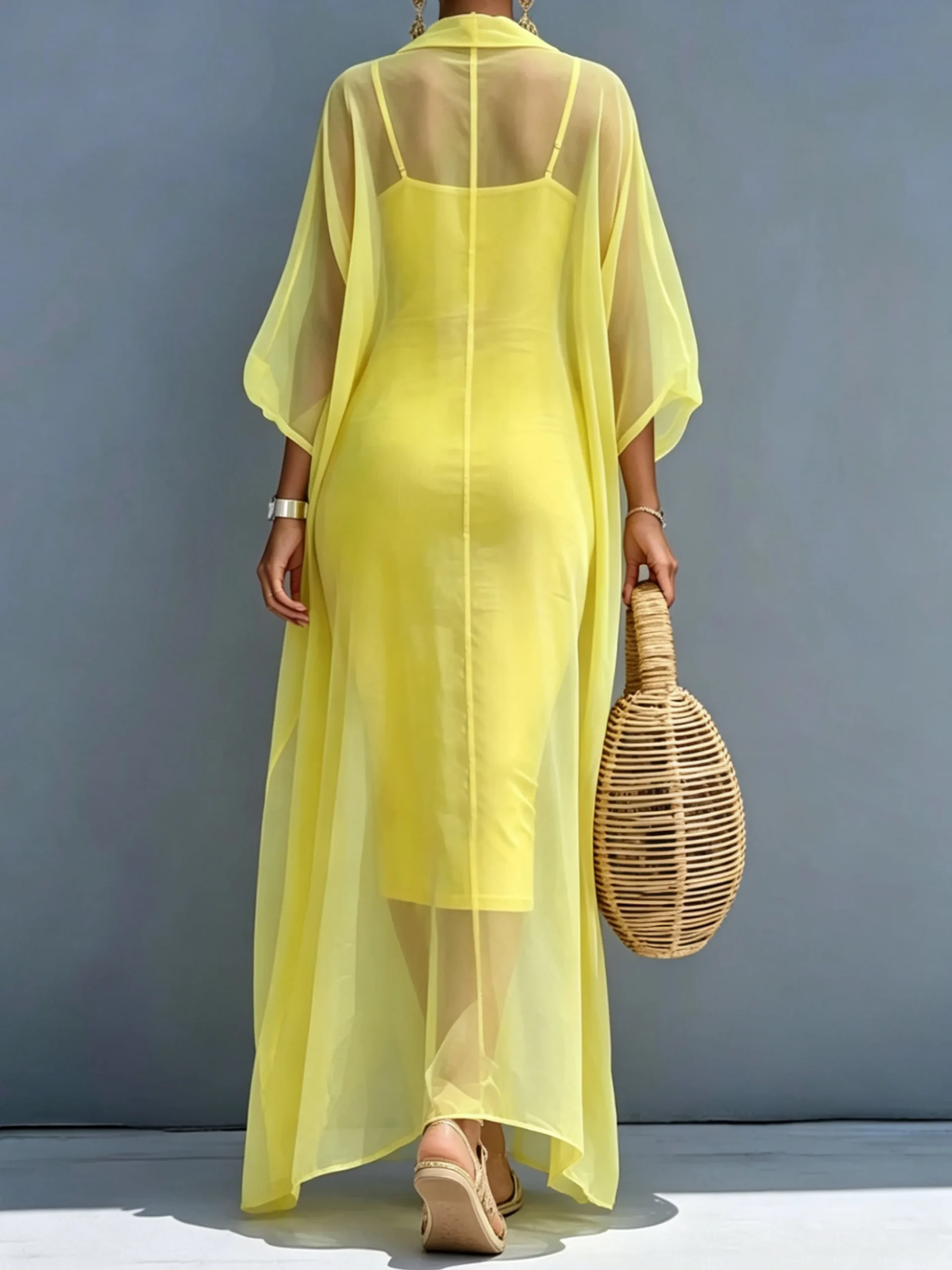 Elegant Plain 3D Floral V Neck Maxi Dress
