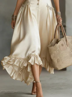 Elegant Plain Hot Drilling Shirt Collar Maxi Dress