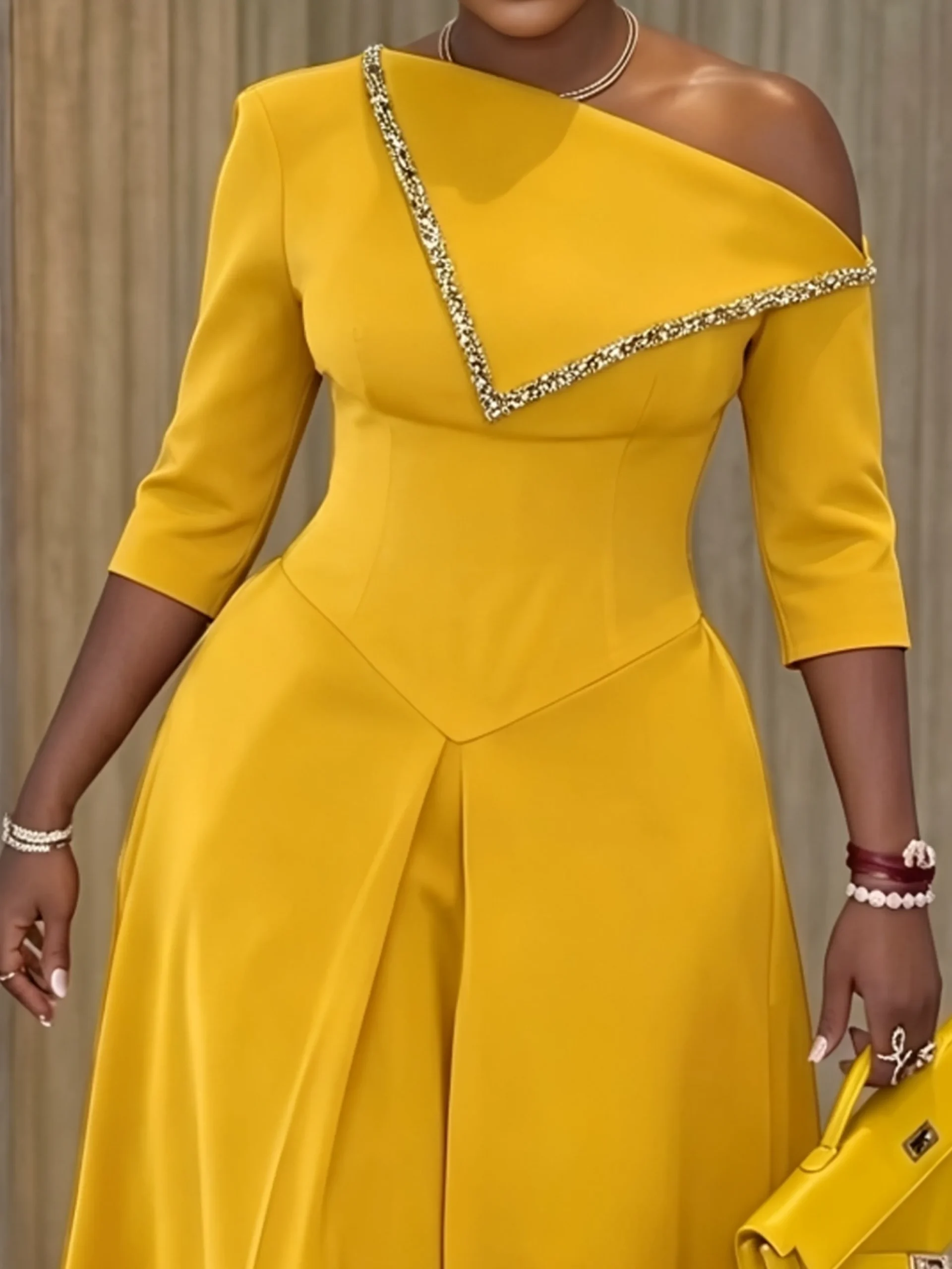 Elegant Plain Irregular Craftsmanship Asymmetrical Midi Dress
