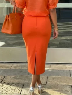 Elegant Plain Midi Skirt