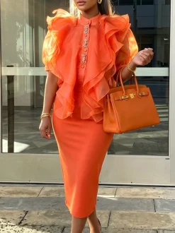 Elegant Plain Midi Skirt