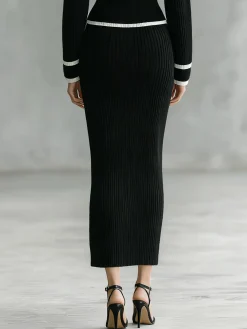 Elegant Plain Midi Sweater Skirt
