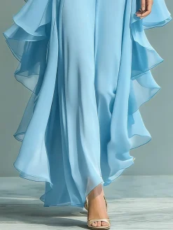 Elegant Plain Peplum Wide Leg Pants