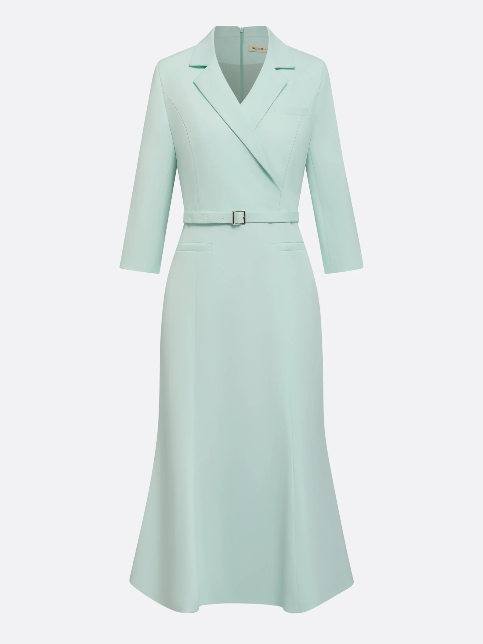 Elegant Plain Regular Sleeve Lapel Collar Midi Dress Belt