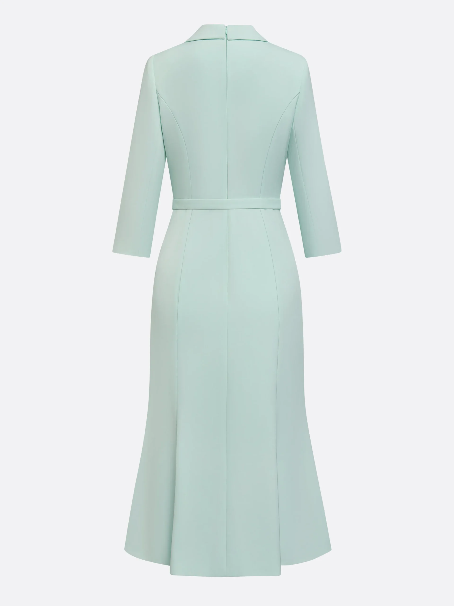 Elegant Plain Regular Sleeve Lapel Collar Midi Dress Belt