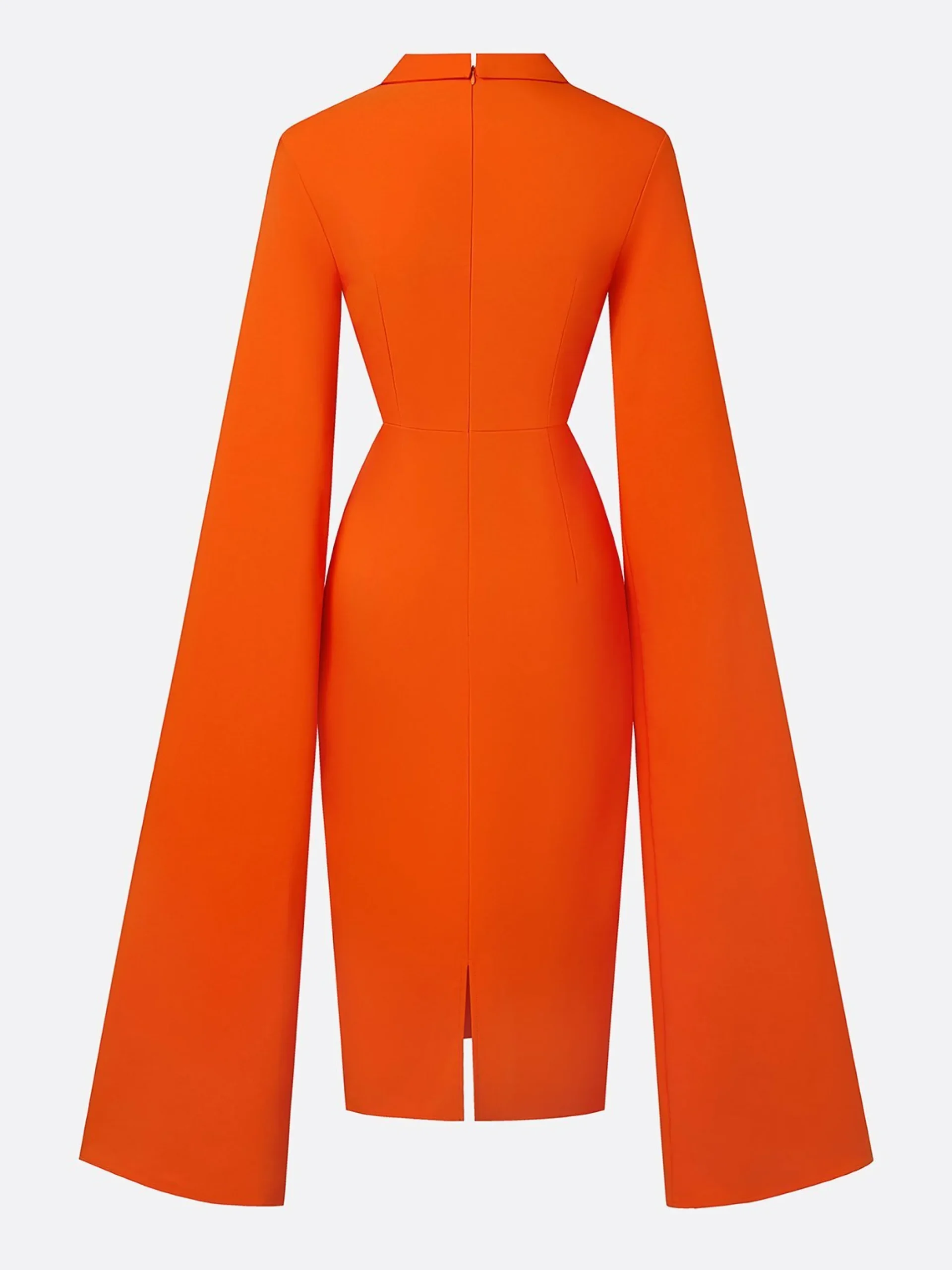 Elegant Plain Split Sleeves Shawl Collar Midi Dress