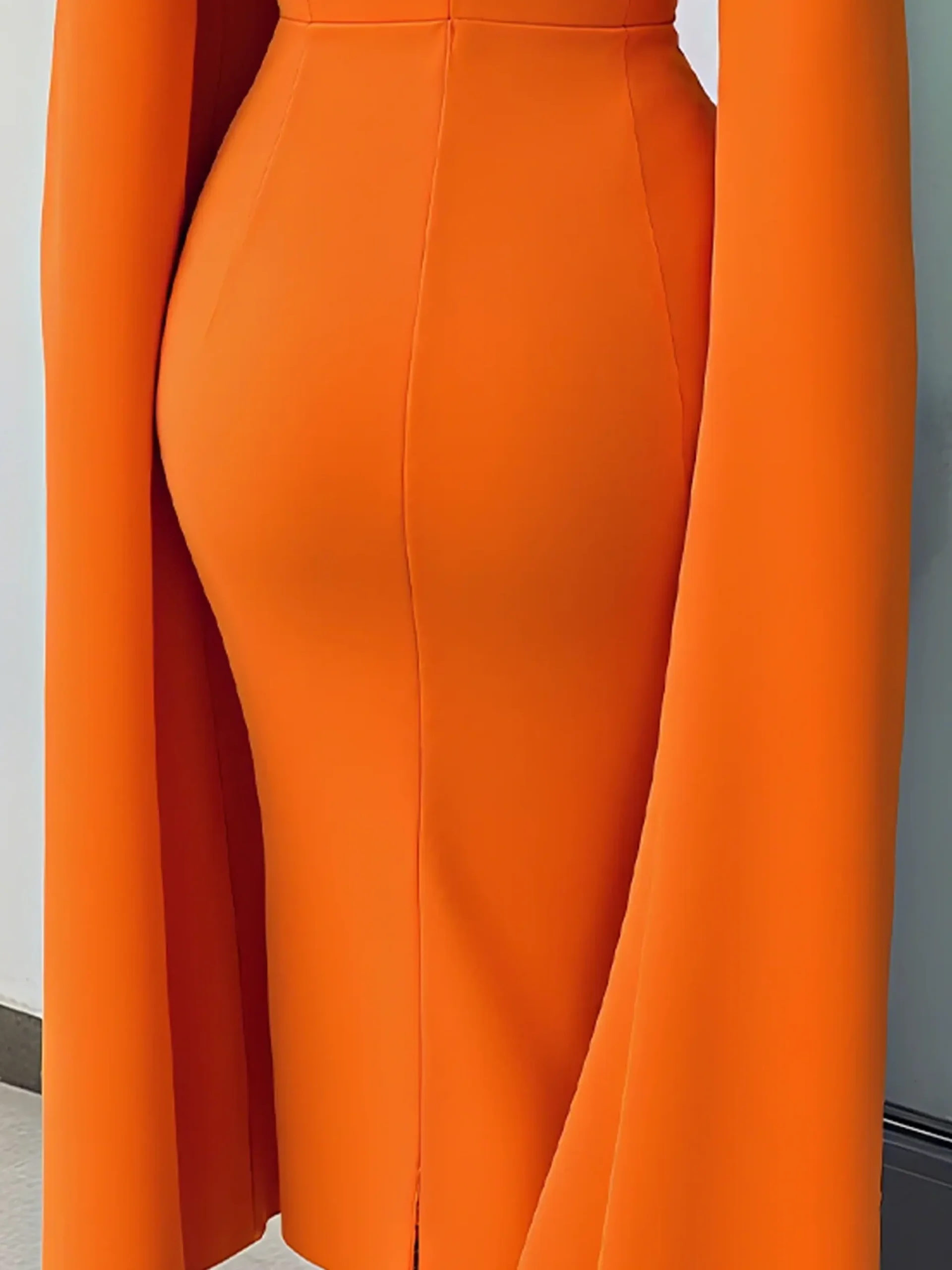 Elegant Plain Split Sleeves Shawl Collar Midi Dress