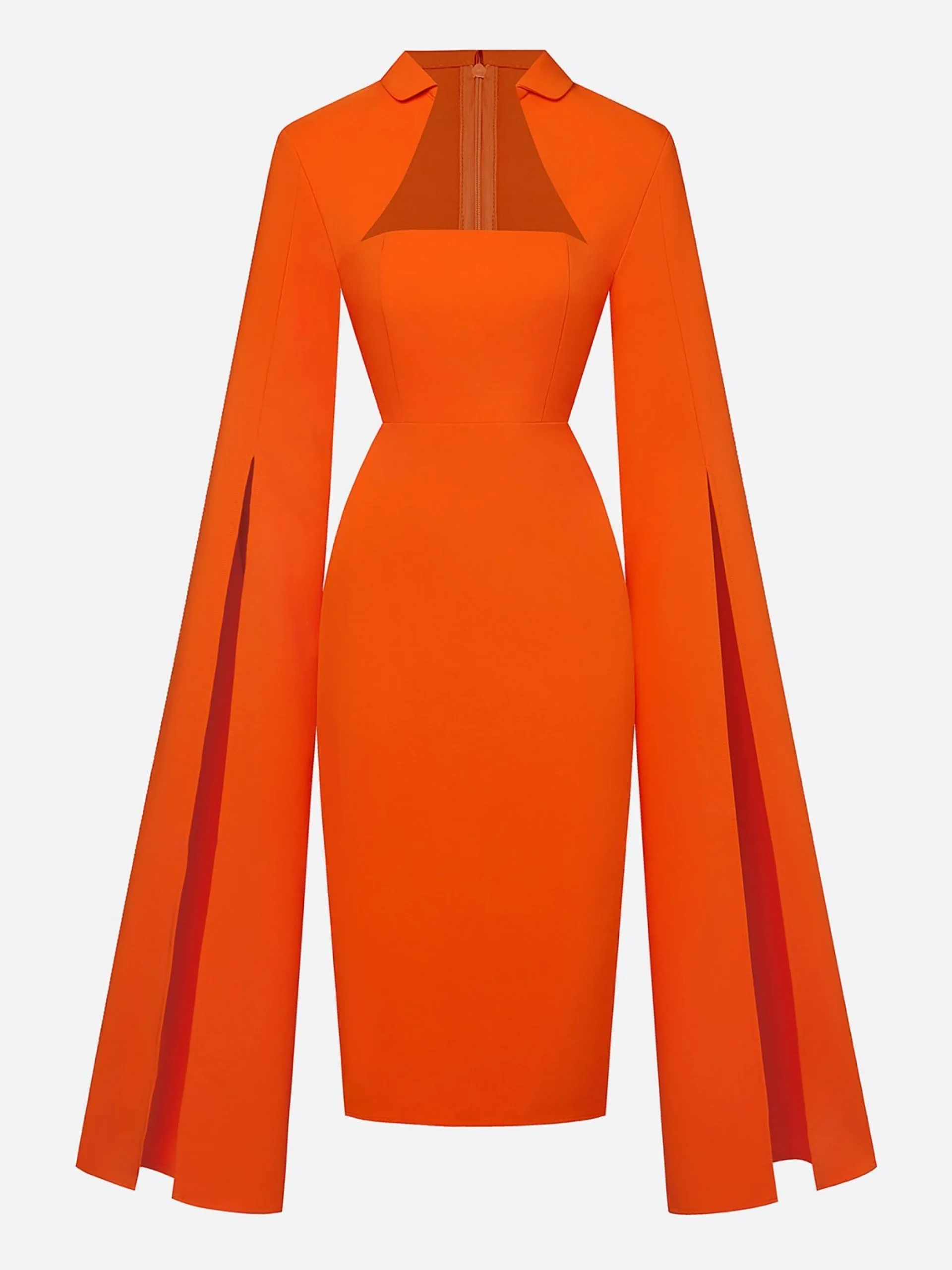 Elegant Plain Split Sleeves Shawl Collar Midi Dress