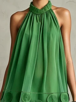 Elegant Plain Stand Collar Mini Dress