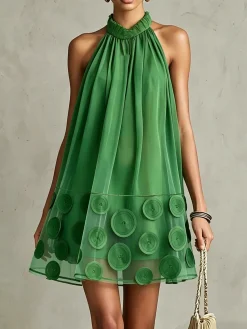 Elegant Plain Stand Collar Mini Dress