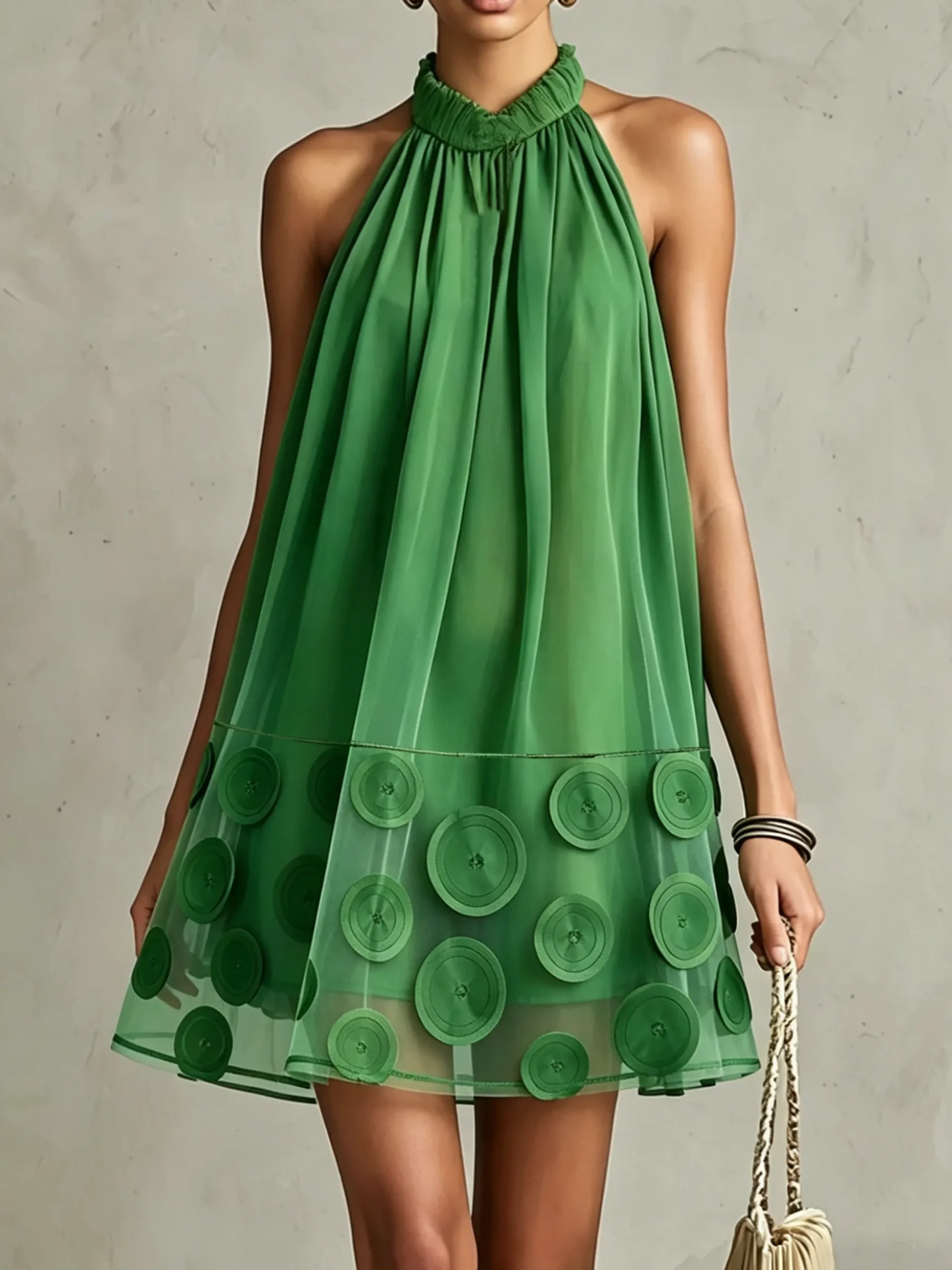 Elegant Plain Stand Collar Mini Dress